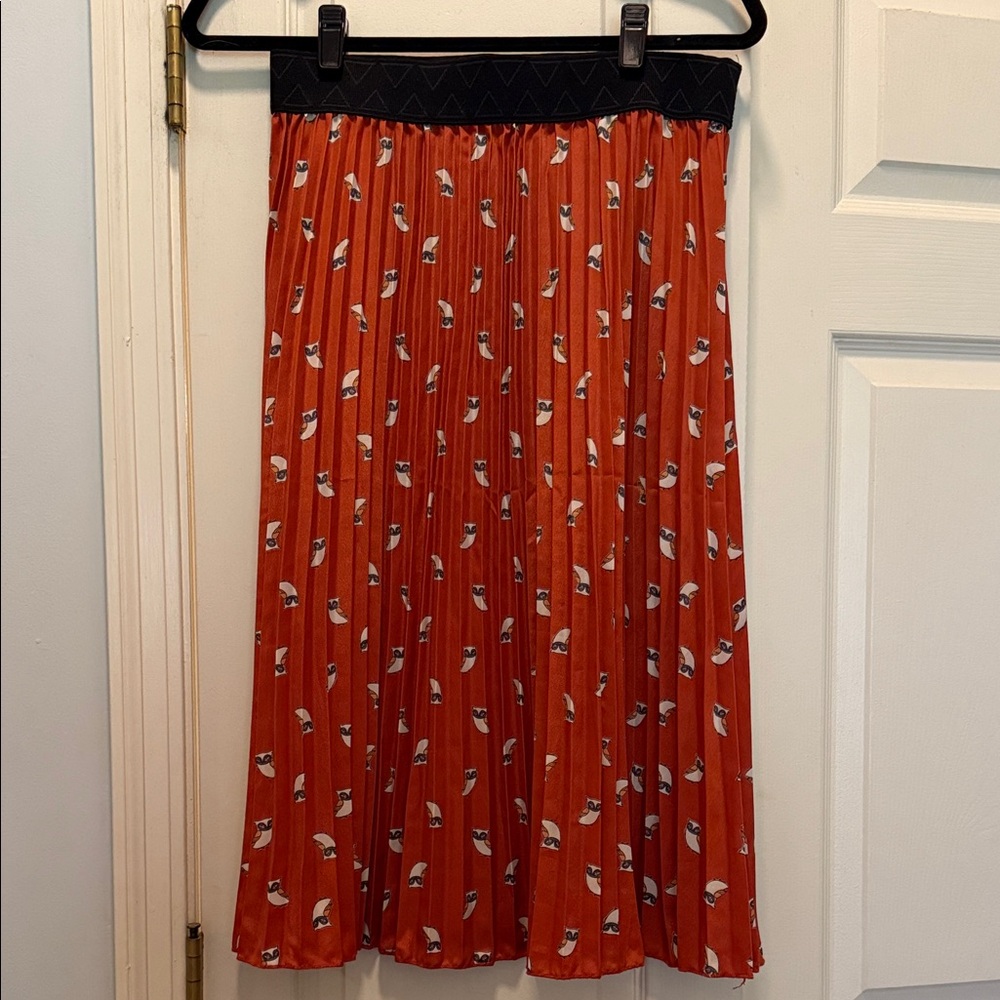 Orange Pleated Skirt with Owls!